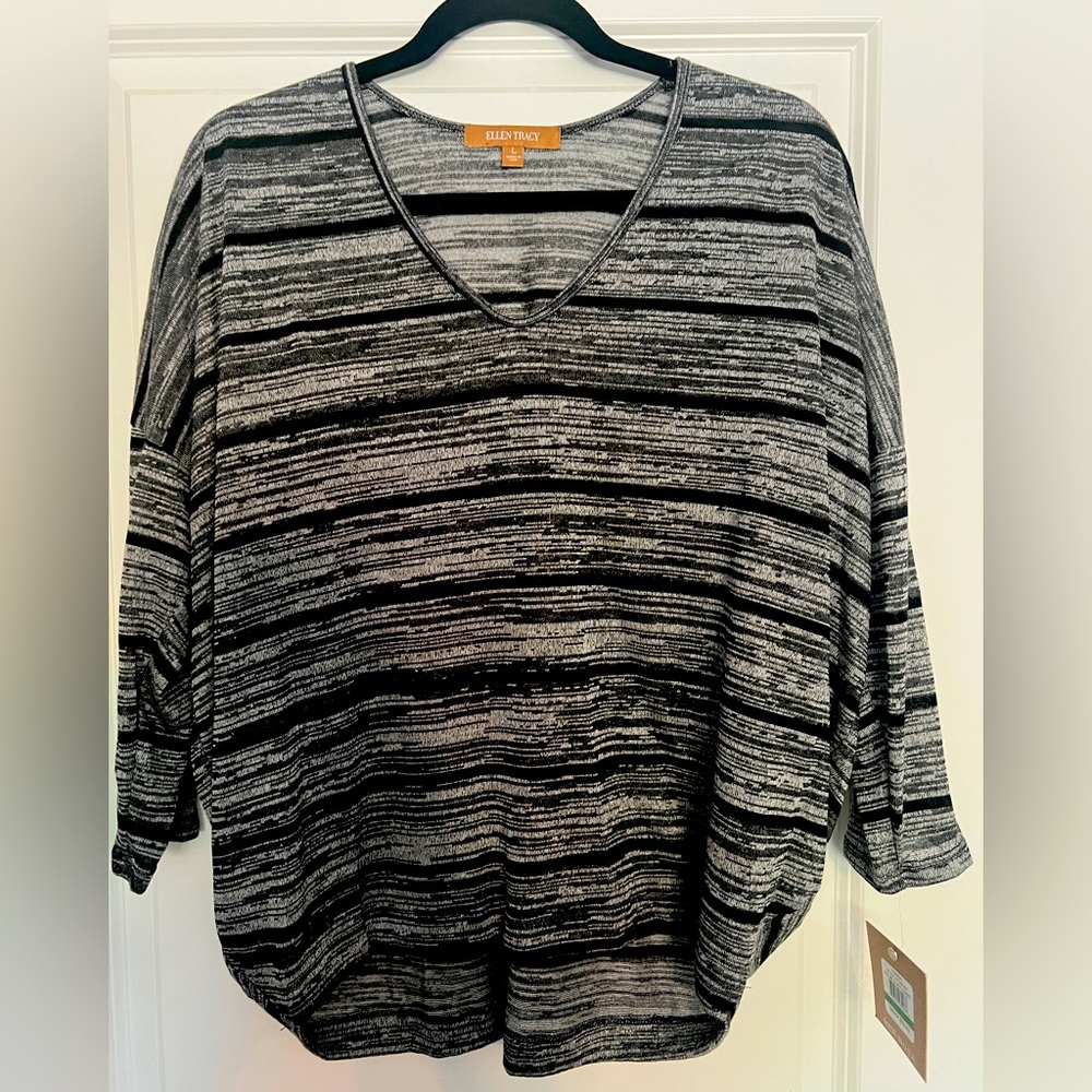 Ellen Tracey Black and White Combo Top